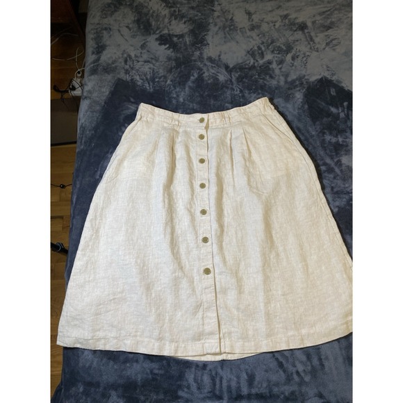 Lands' End Dresses & Skirts - Lands' End Womens 18W Button Front Linen Midi Skirt Beige Cream Pockets Plus